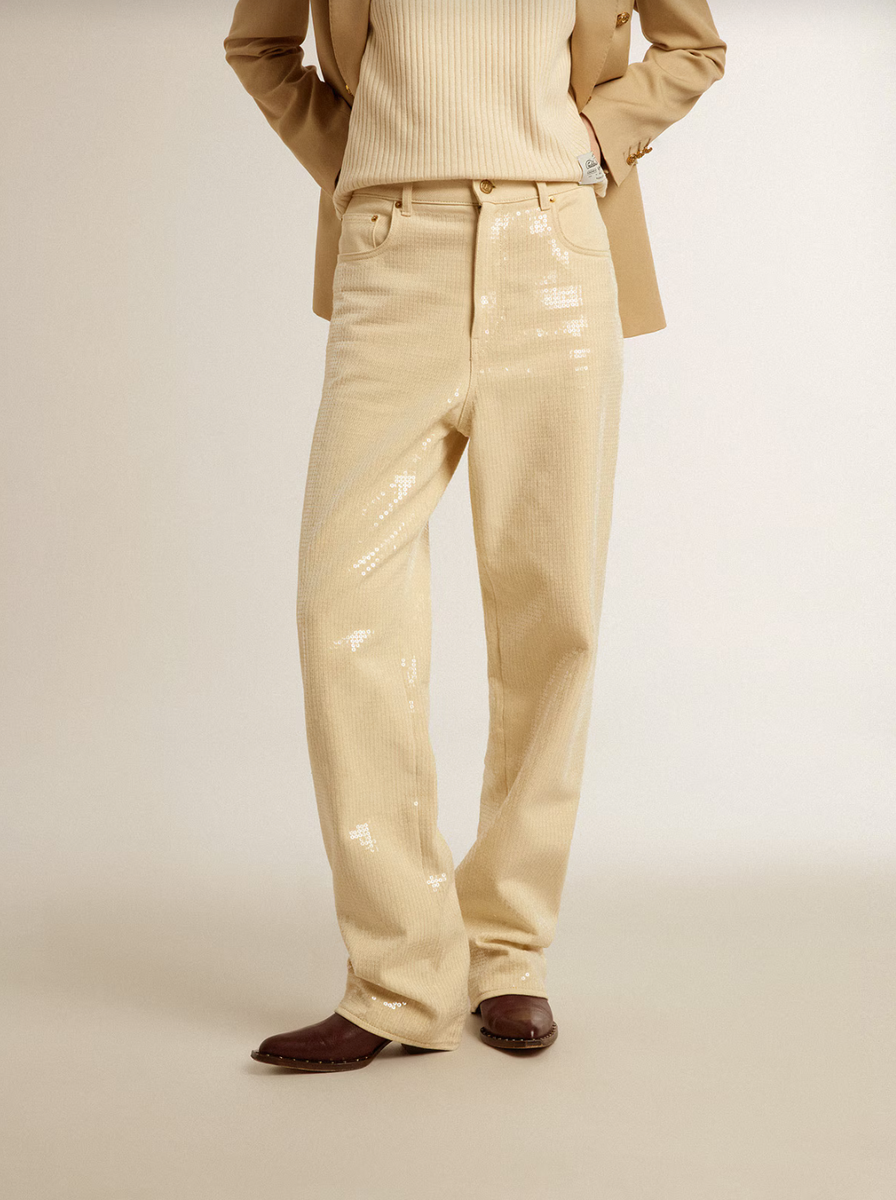 Golden Goose | Ecru Pants With All-over Sequins – Ruth Shaw Inc