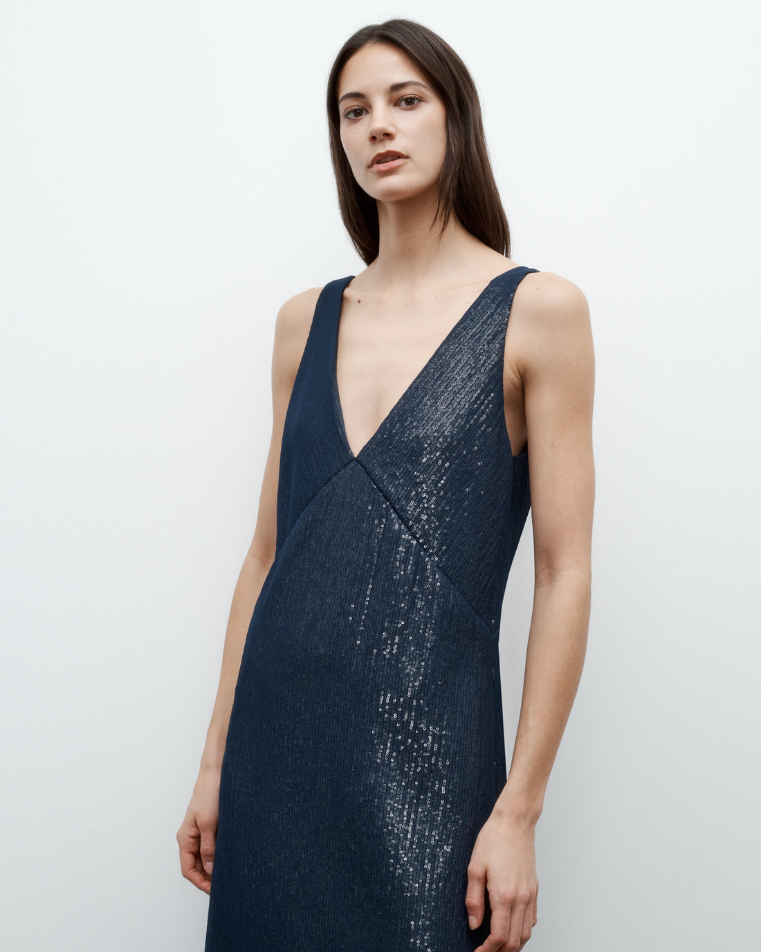 TWP | Dark Navy Deep V Dress in Chiffon Pialettes