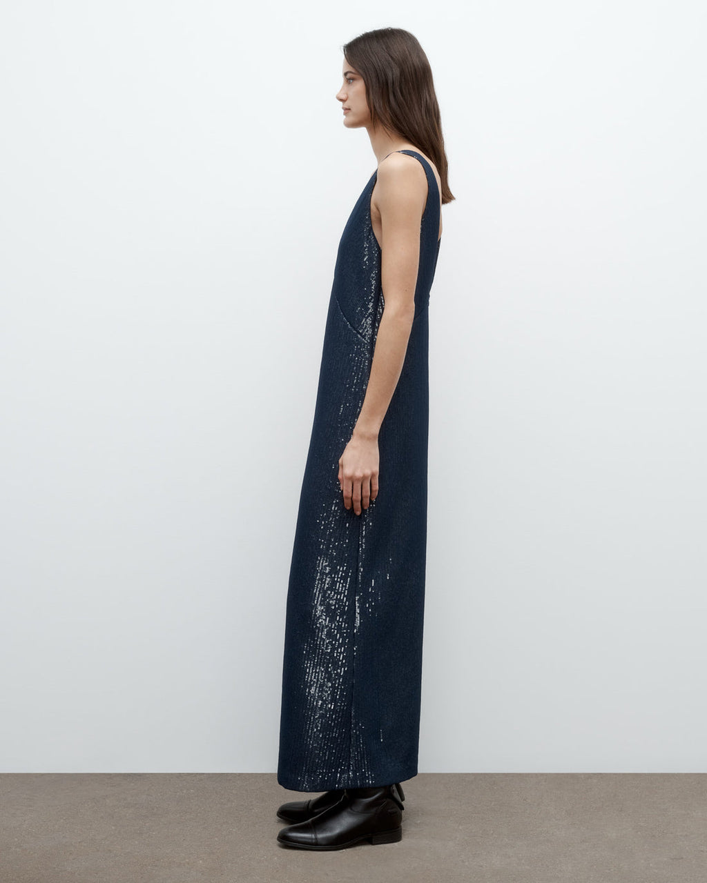 TWP | Dark Navy Deep V Dress in Chiffon Pialettes