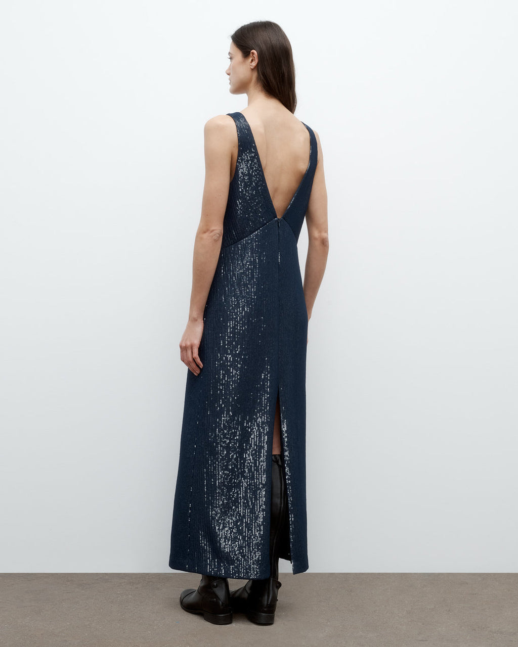 TWP | Dark Navy Deep V Dress in Chiffon Pialettes