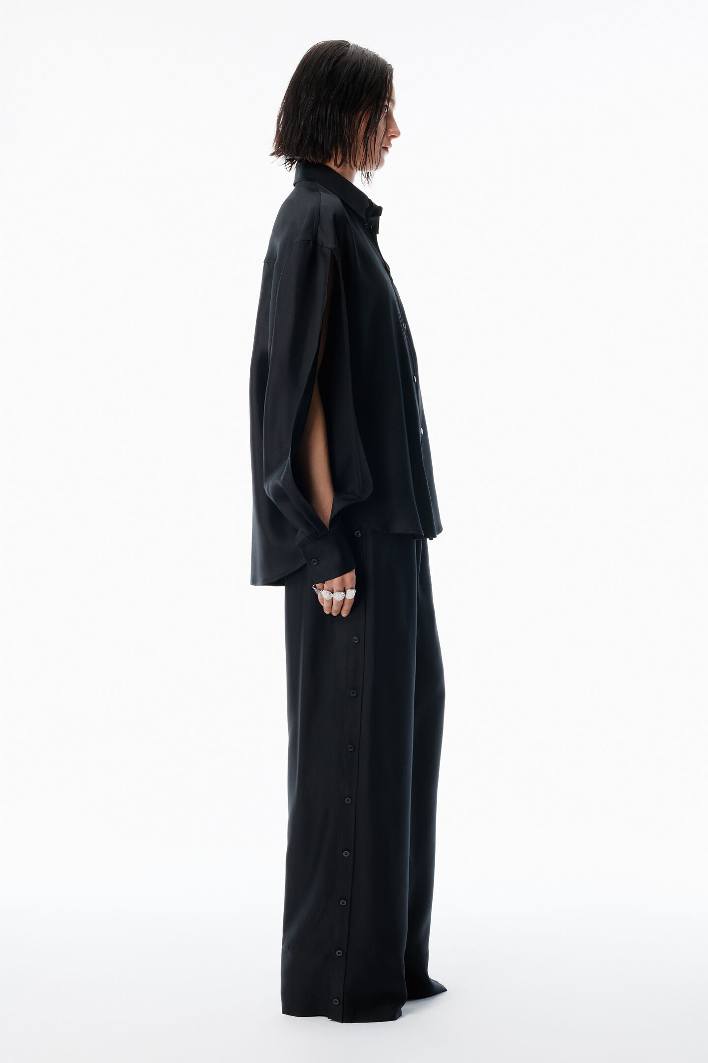 Alexander Wang | Black Heavy Silk Side Placket Pant