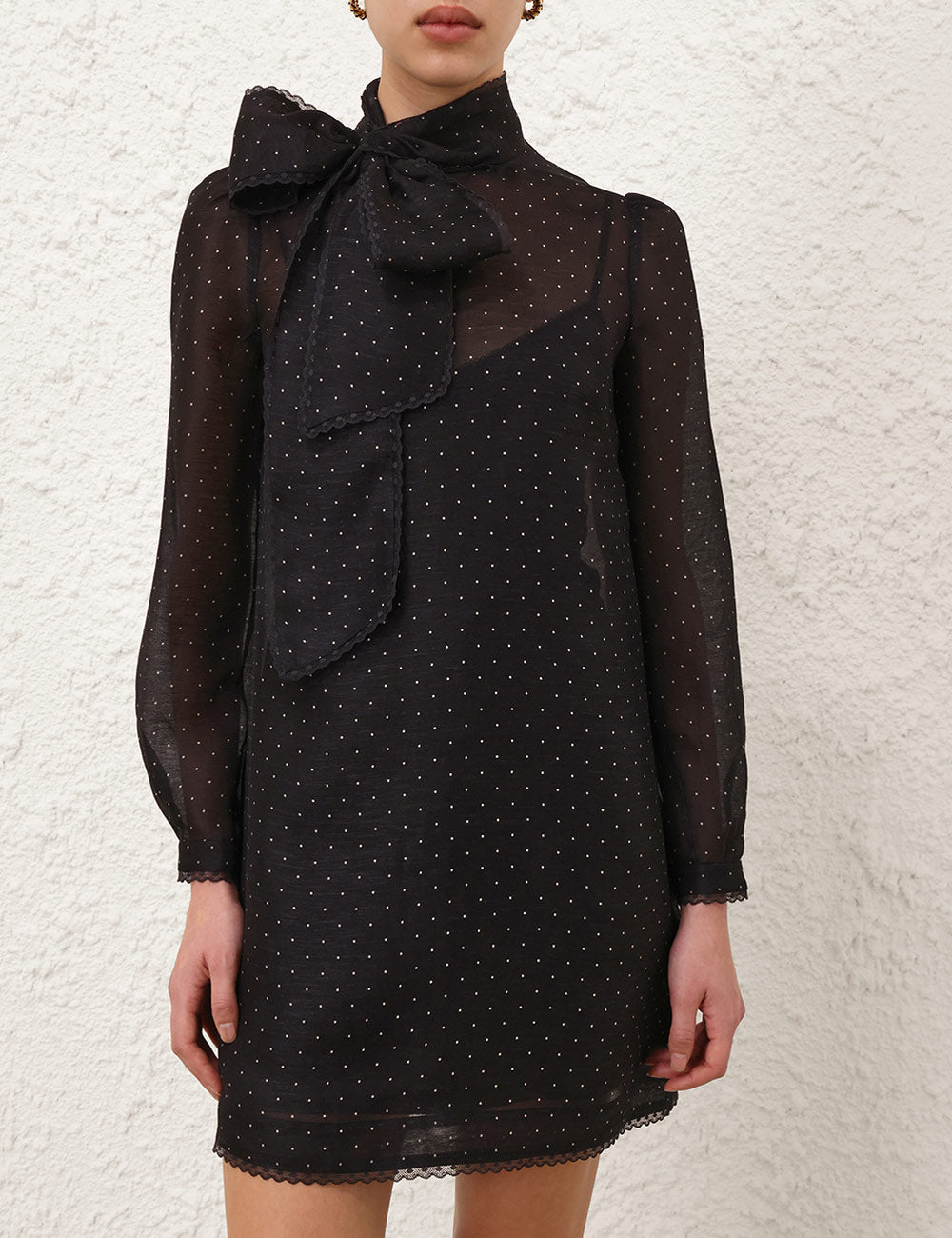 Zimmermann | Dream Pussybow Mini Dress in Black Dot