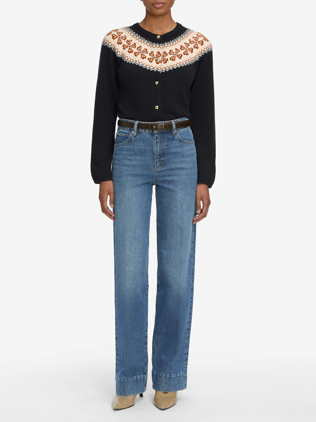 FRAME |Fairisle Cardi in Navy Cashmere