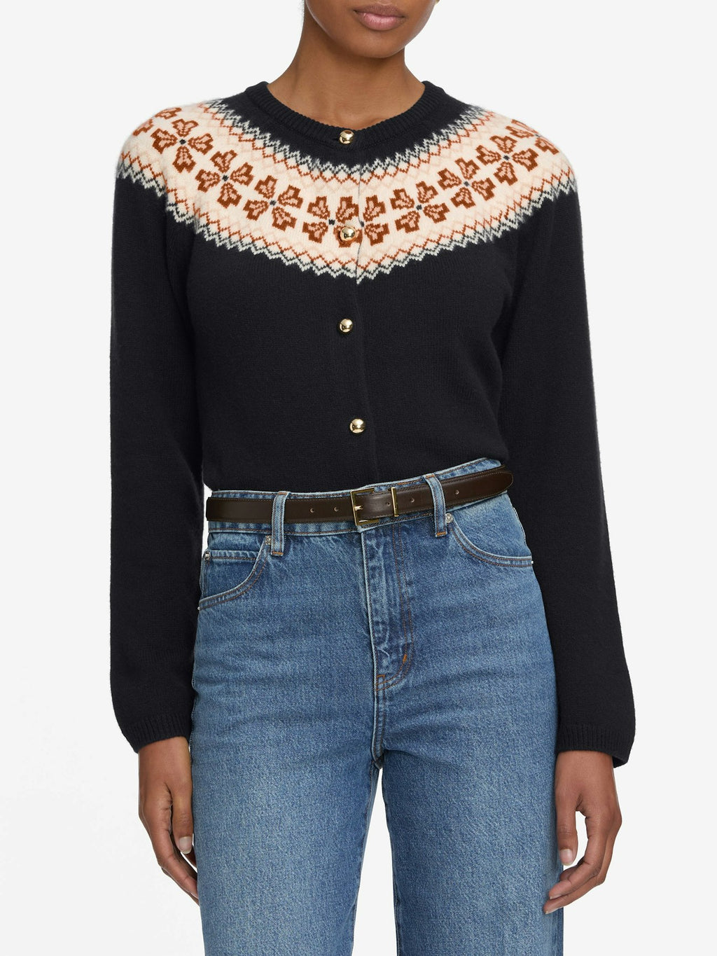 FRAME |Fairisle Cardi in Navy Cashmere