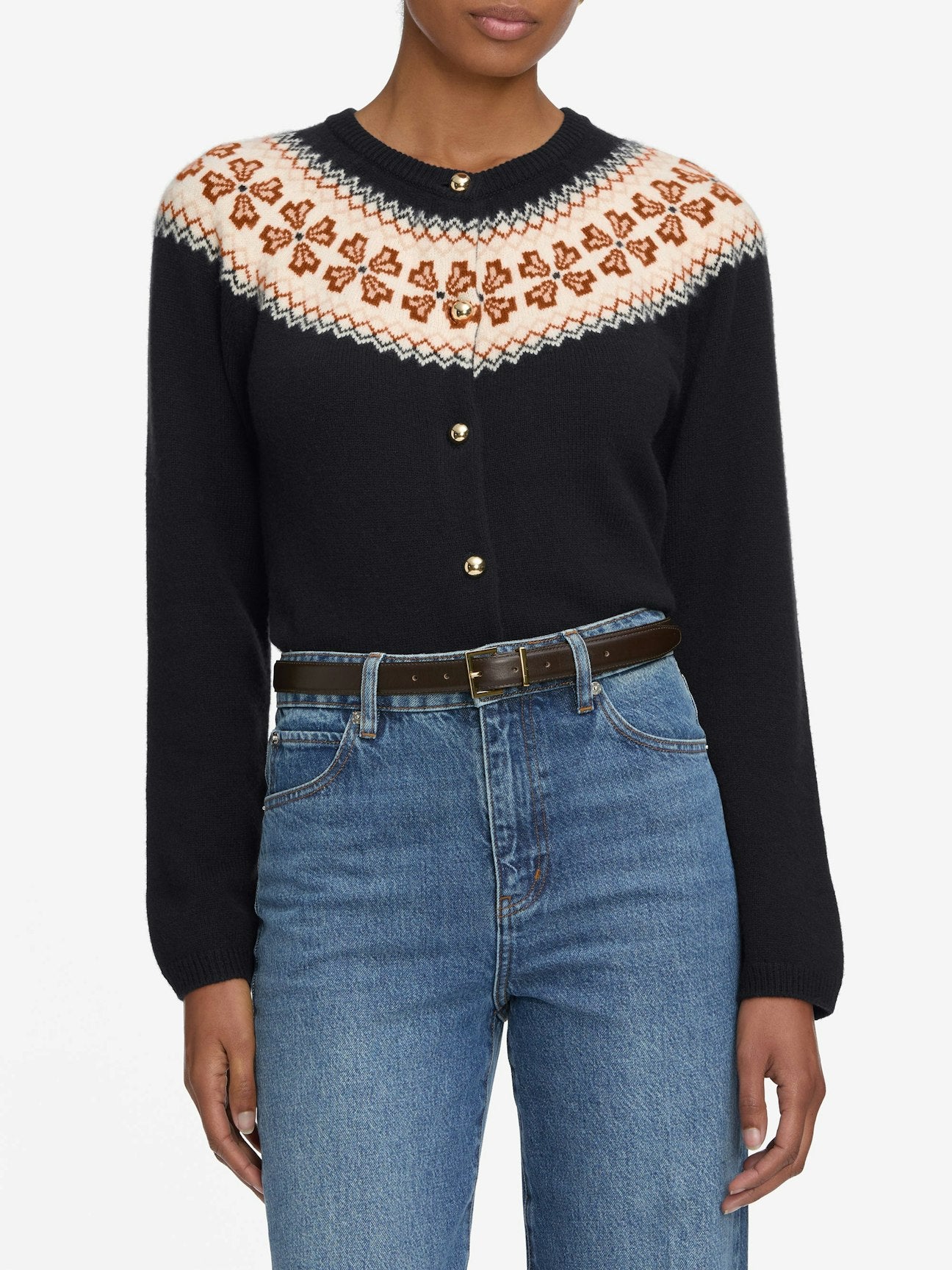 FRAME |Fairisle Cardi in Navy Cashmere