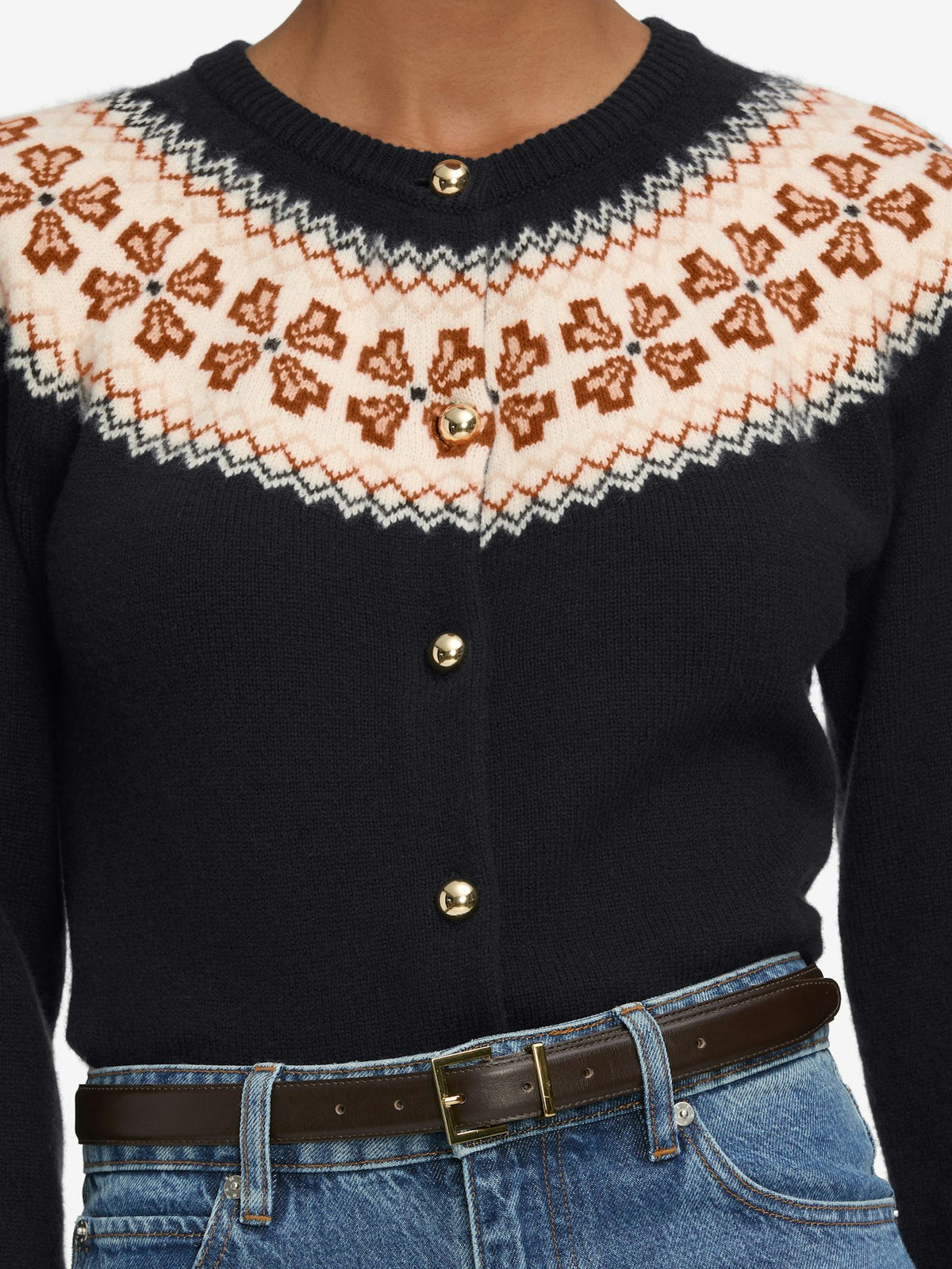 FRAME |Fairisle Cardi in Navy Cashmere