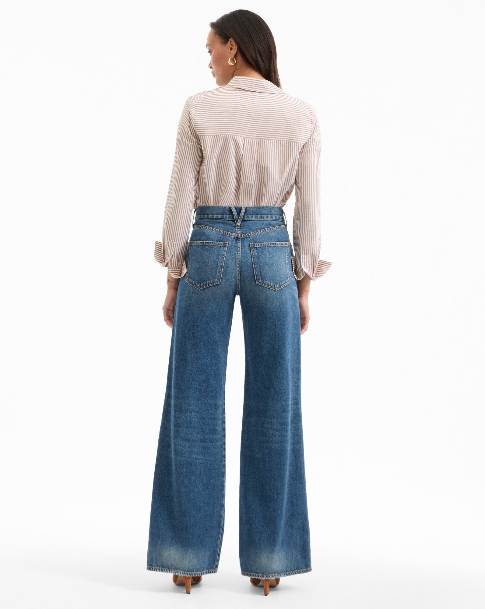 Veronica Beard | Amelia Poplin Shirt in Brown Stripe