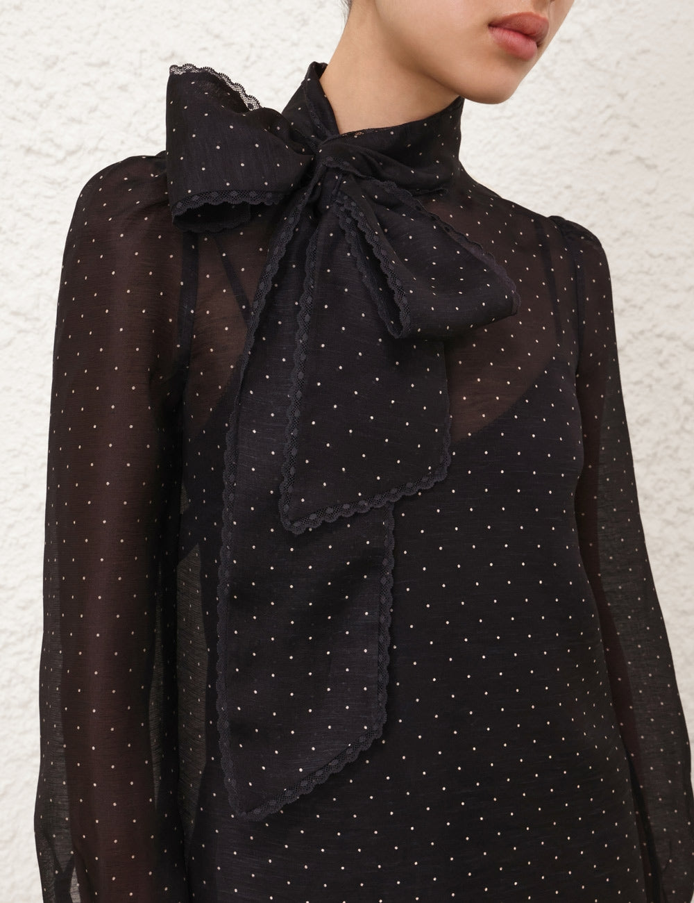 Zimmermann | Dream Pussybow Mini Dress in Black Dot