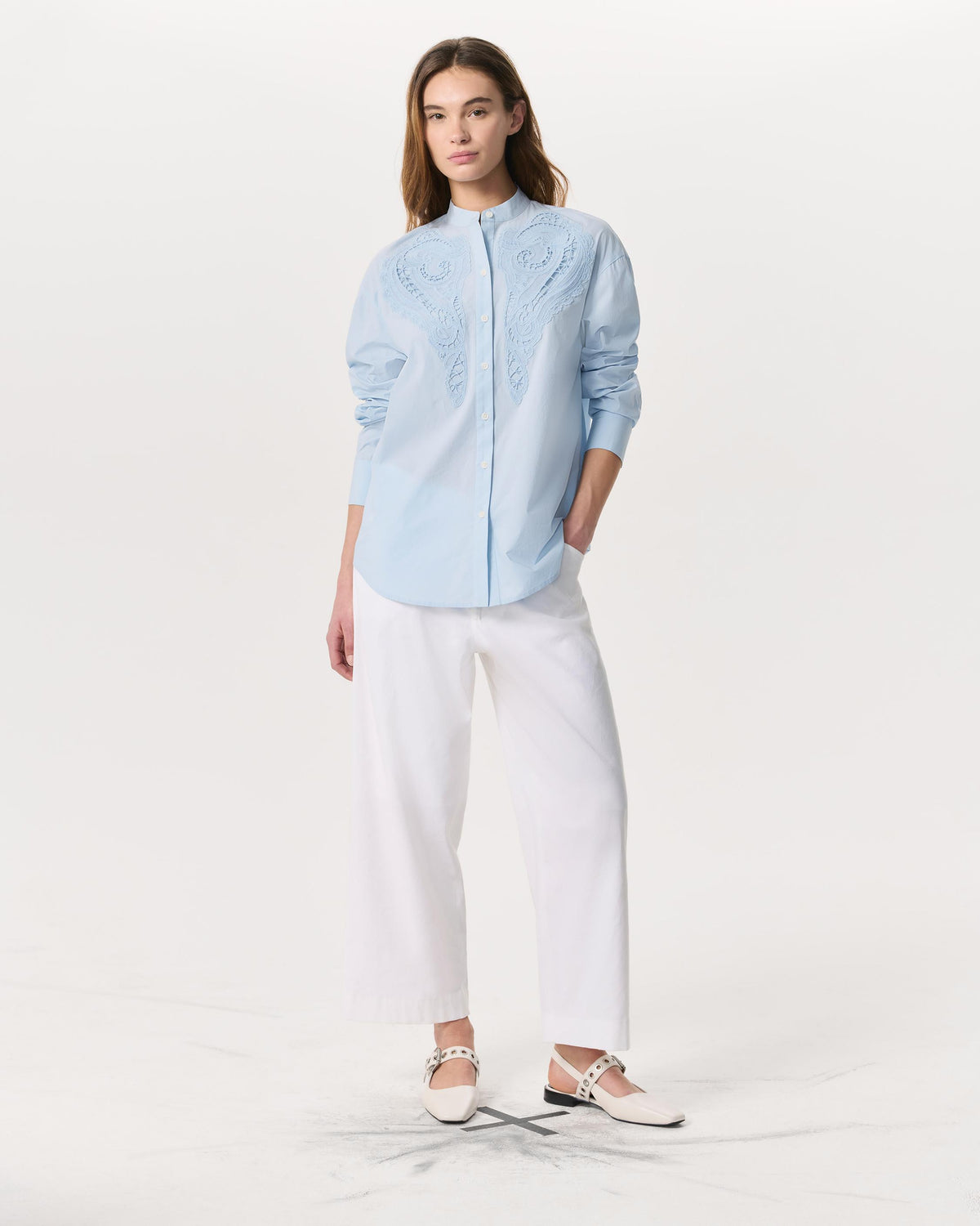 Rag & Bone | Ainsley Lace-Trim Poplin Shirt
