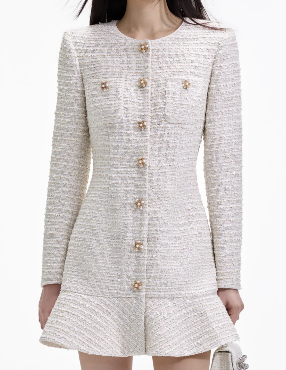 Self-Portrait | Fold Boucle Long sleeve Mini Dress