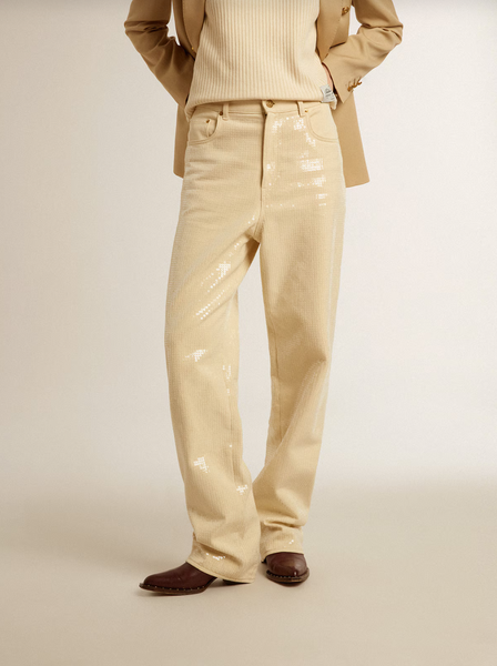 Golden Goose | Ecru Pants With All-over Sequins – Ruth Shaw Inc