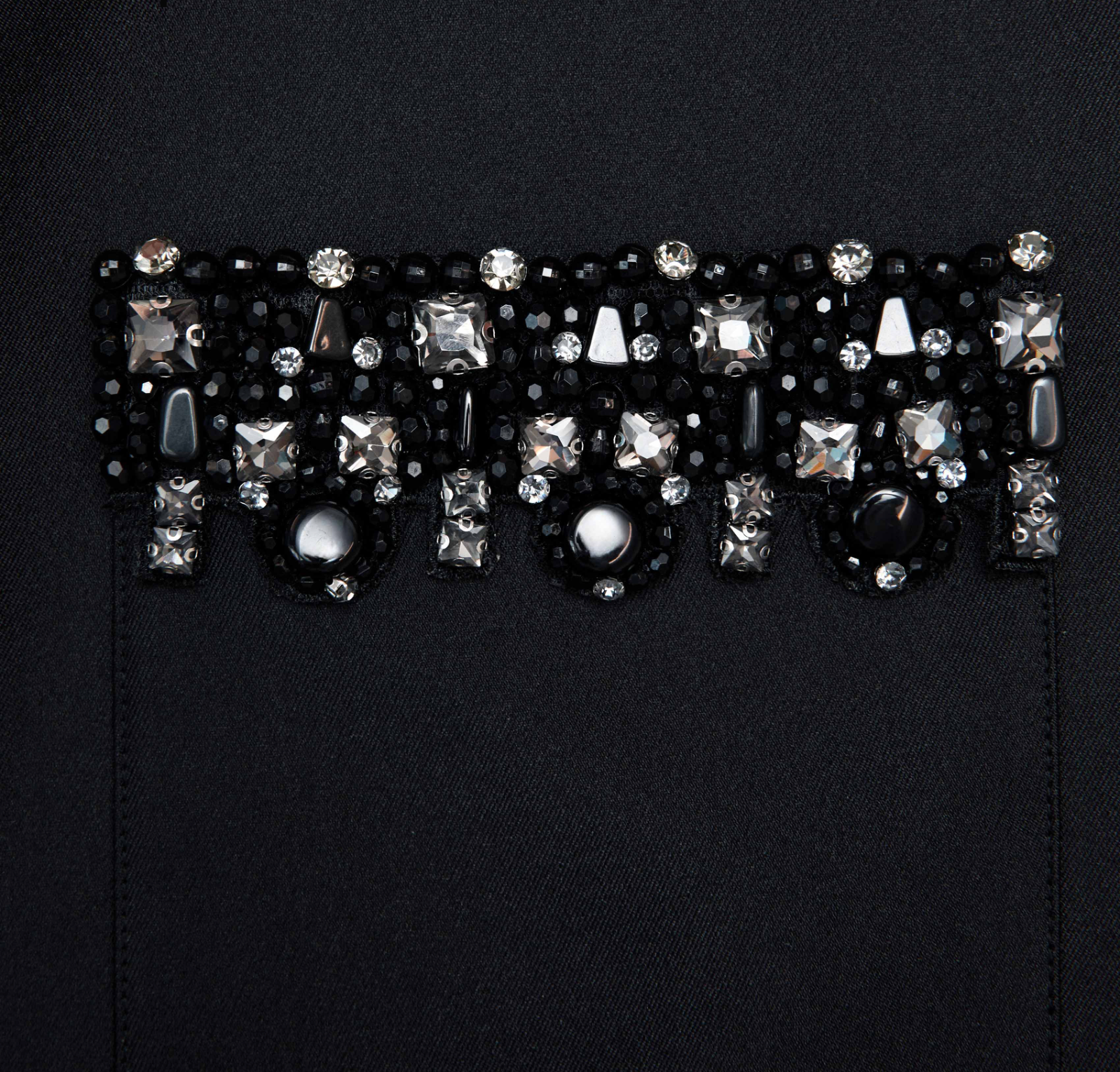 Self-Portrait | Black Taffeta Embellished Trim Mini Dress