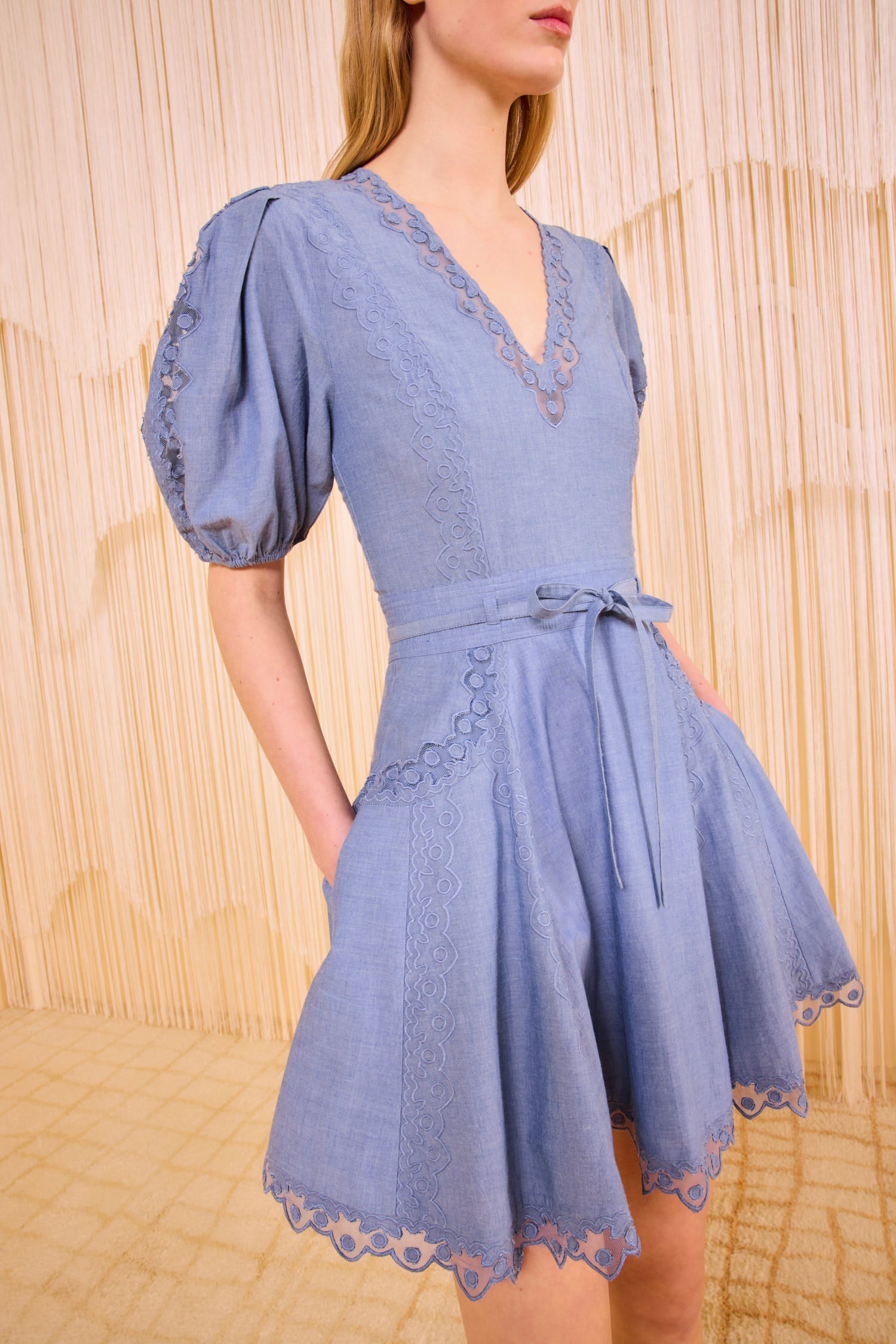 Ulla Johnson | Camila Short Sleeve Mini Dress in Chambray