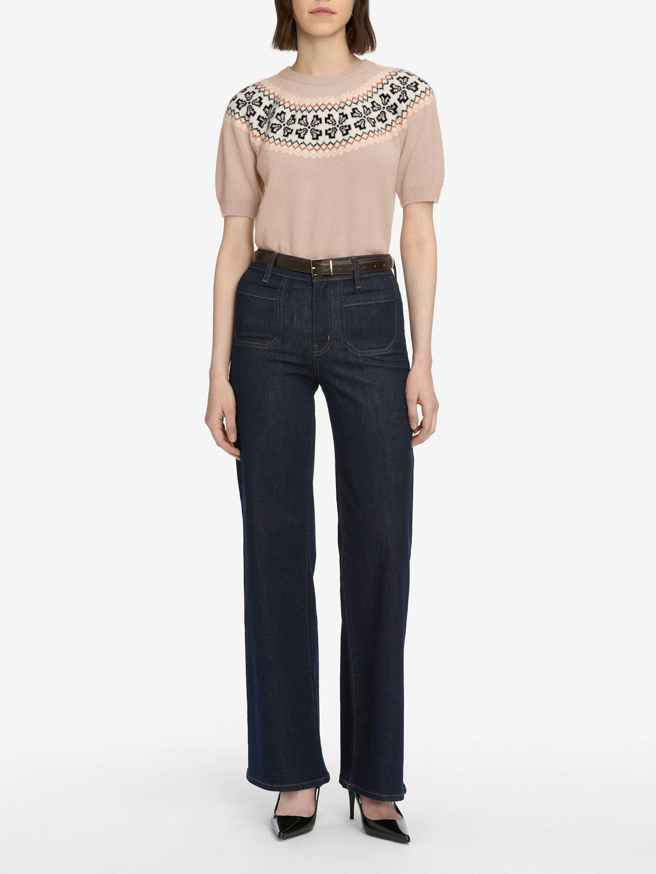 FRAME | Fairisle Crew Sweater in Pink Sand