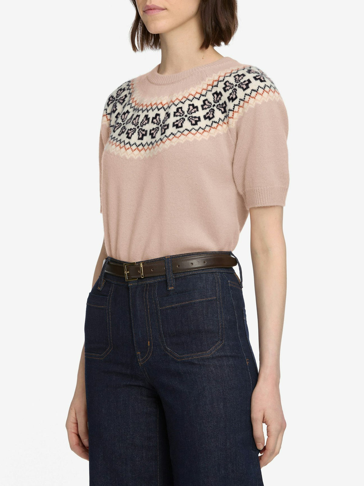 FRAME | Fairisle Crew Sweater in Pink Sand