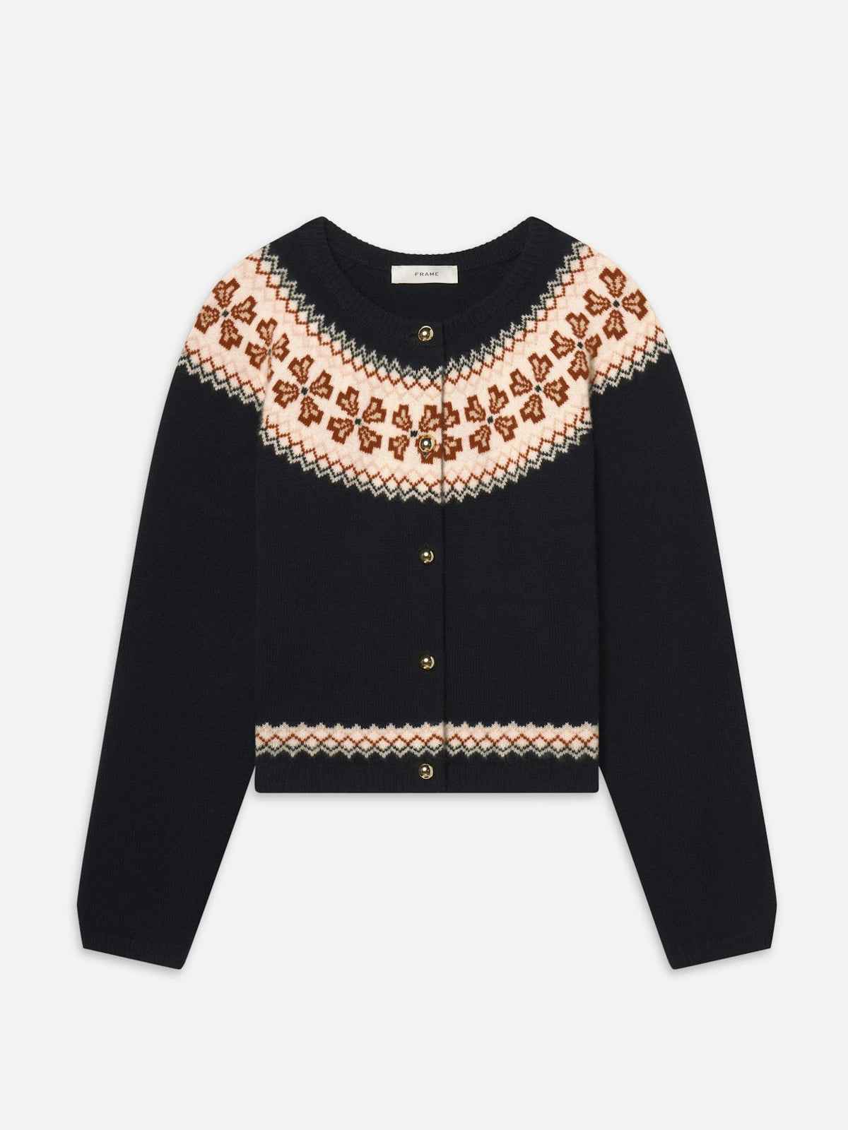 FRAME |Fairisle Cardi in Navy Cashmere