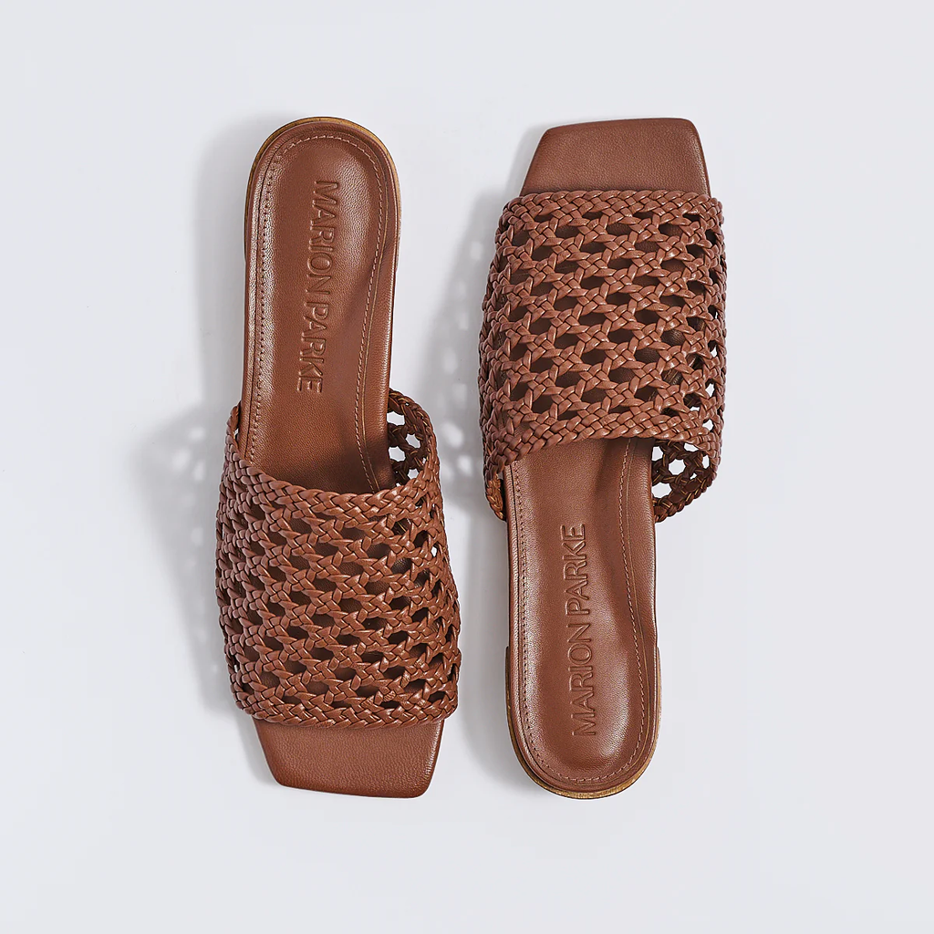 Marion Parke | Sabrina Flat Sandal in Luggage