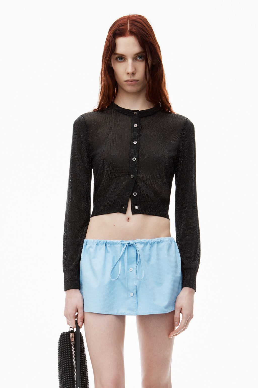 Alexander Wang | Cropped Cardigan in Clear Bead Hotfix