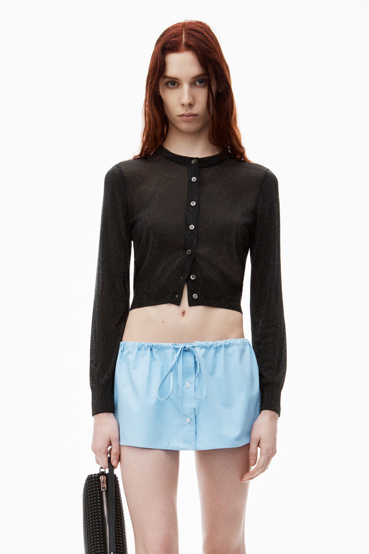 Alexander Wang | Cropped Cardigan in Clear Bead Hotfix