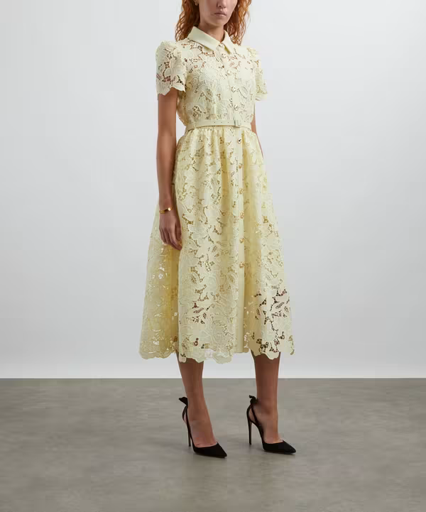 Self-Portrait | Yellow Lace Collared Midi Dress