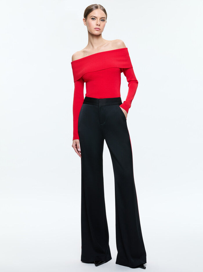 Alice & Olivia | Dylan Wide Leg Pant With Racing Stripe Detail