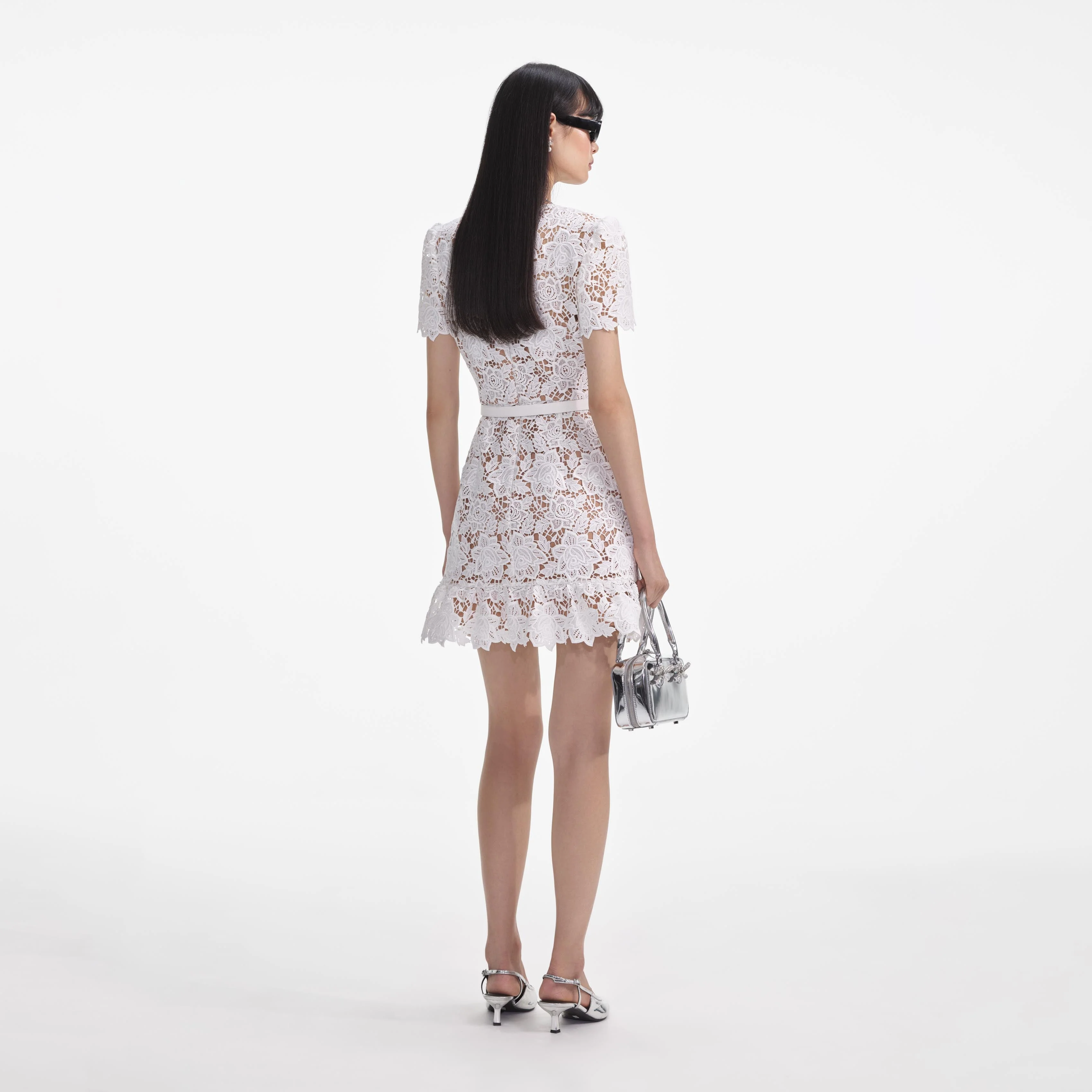Self-Portrait | White Lace Contrast Collar Mini Dress