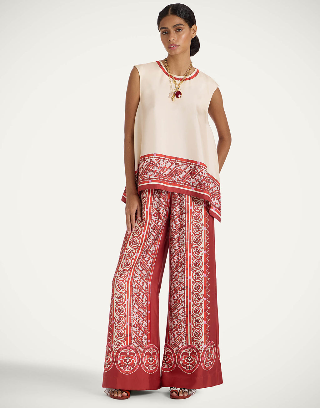 La Double J | Palazzo Pants in Cobra Red Silk Swill