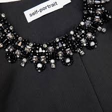 Self-Portrait | Black Taffeta Embellished Trim Jacket