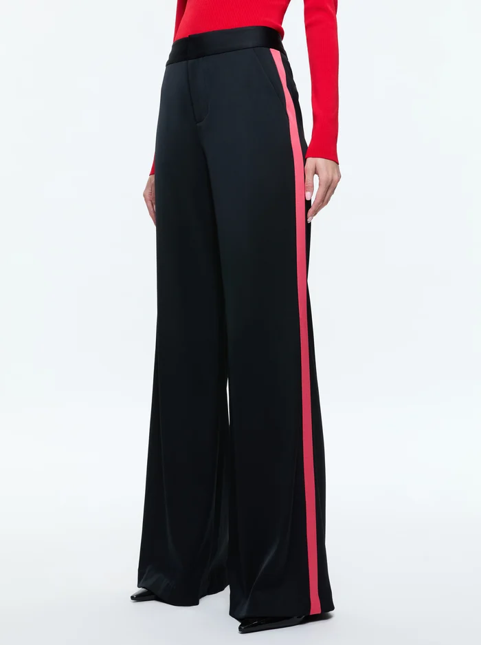 Alice & Olivia | Dylan Wide Leg Pant With Racing Stripe Detail