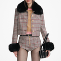 Self-Portrait | Brown Check Fur Cuff Jacket
