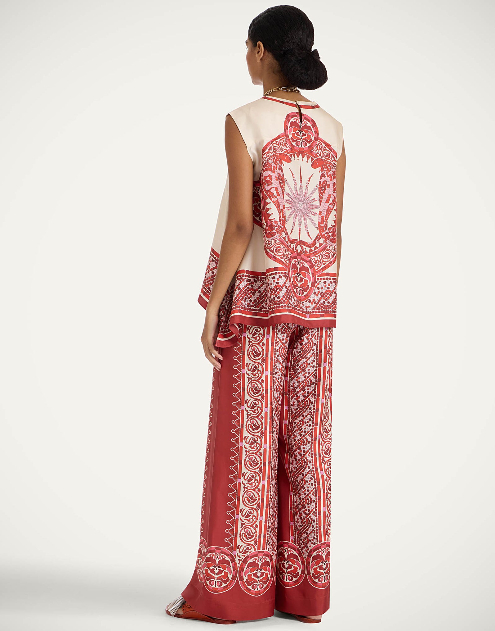 La Double J | Palazzo Pants in Cobra Red Silk Swill