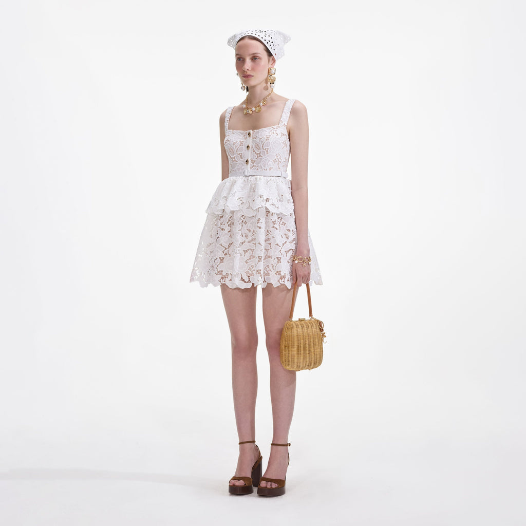 Self-Portrait | White Lace Mini Dress