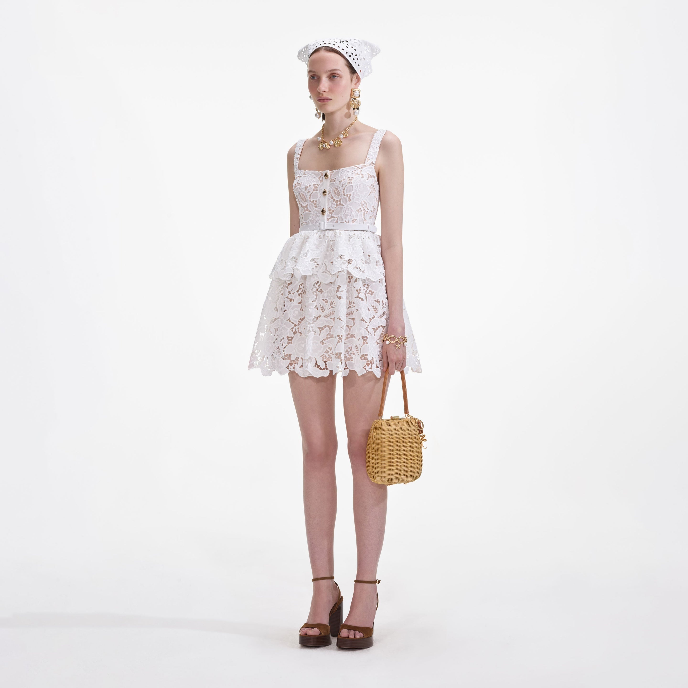 Self-Portrait | White Lace Mini Dress