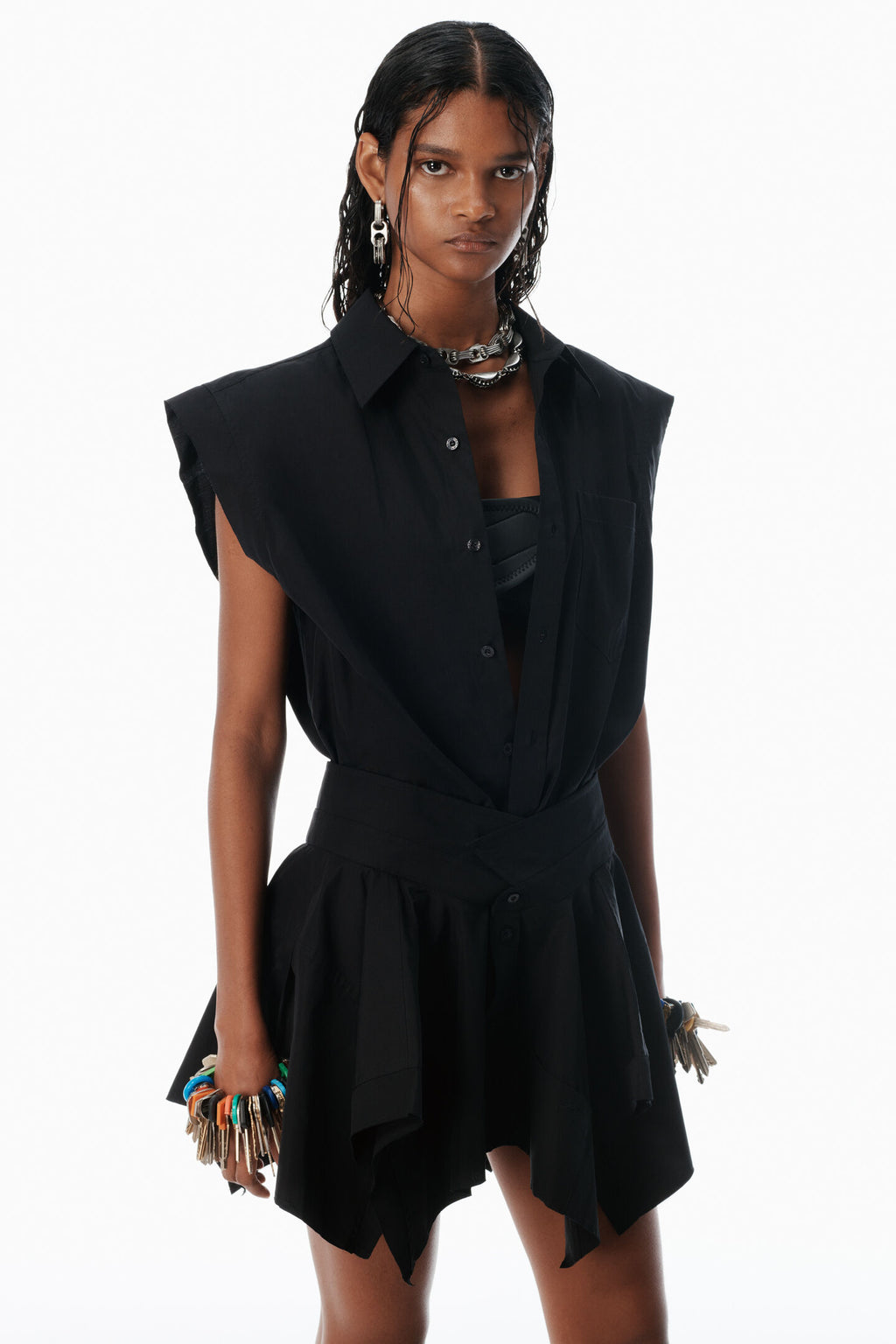 Alexander Wang | Black Pre-styled Cotton Shirtdress