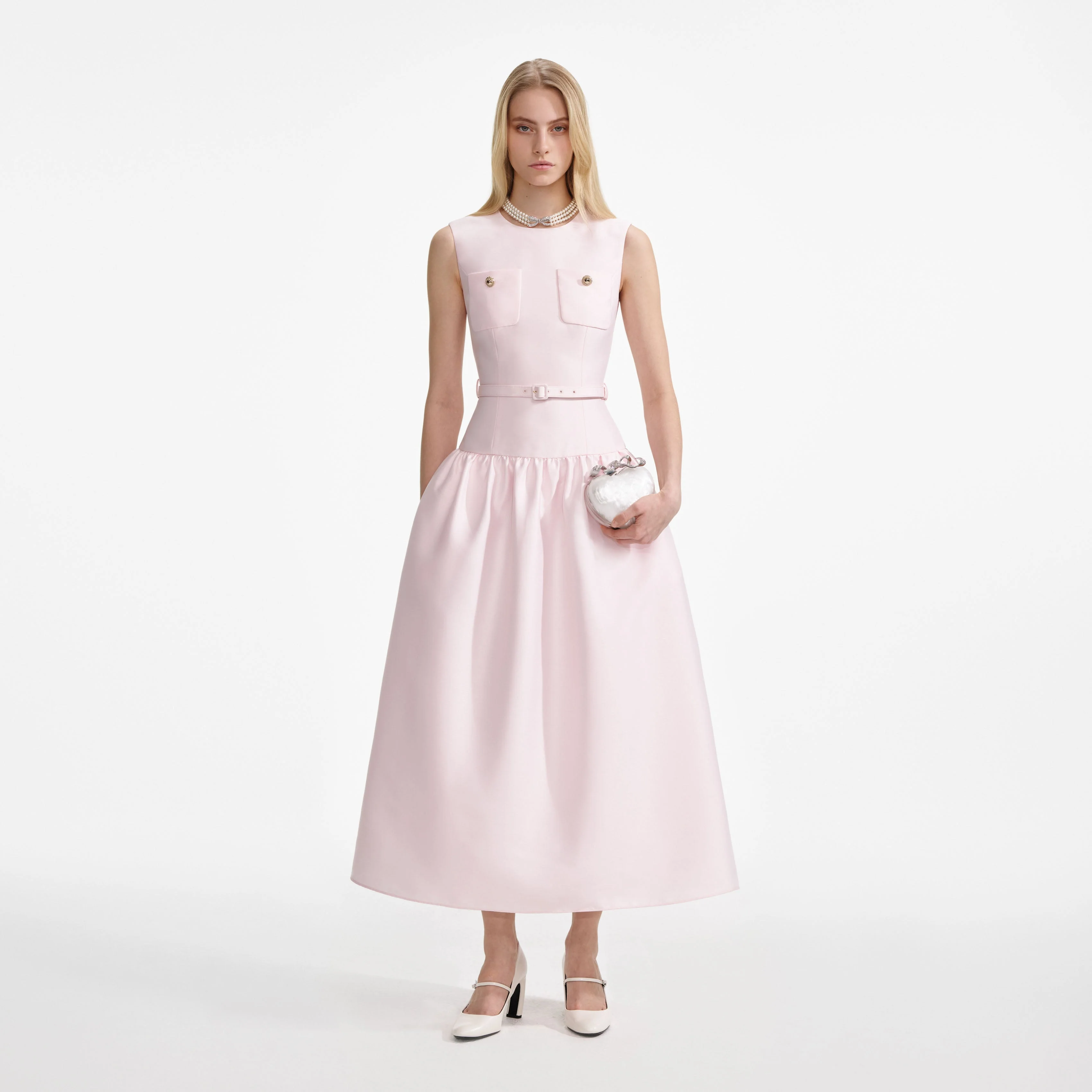 Self-Portrait | Pink Taffeta Midi Dress