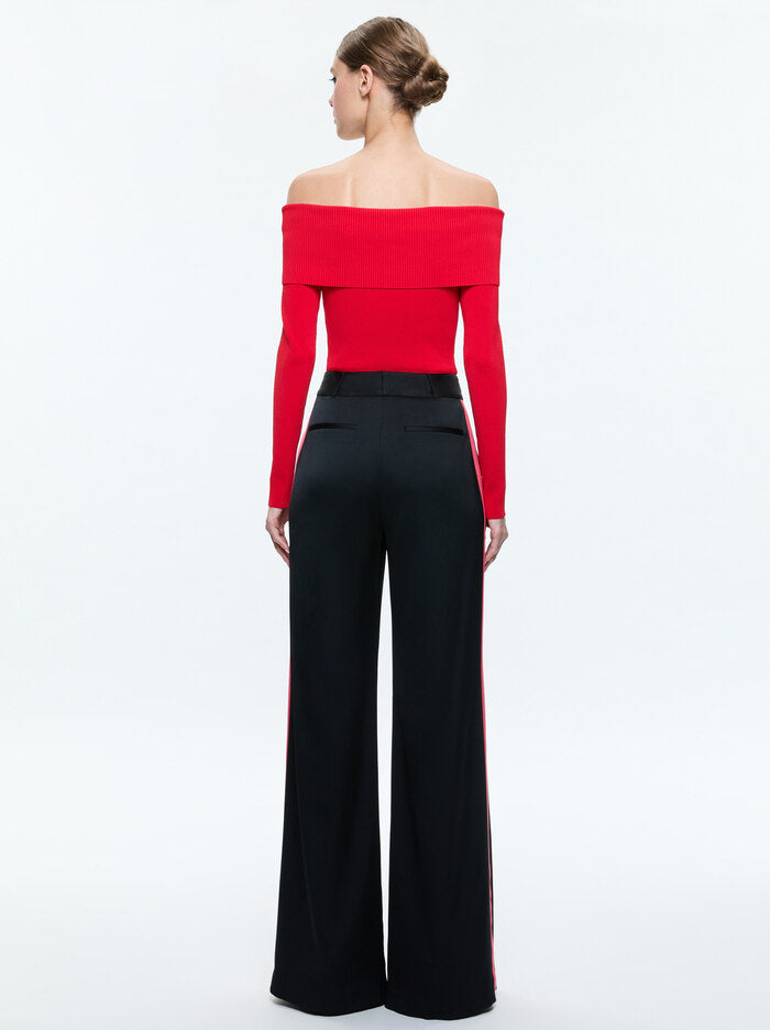 Alice & Olivia | Dylan Wide Leg Pant With Racing Stripe Detail