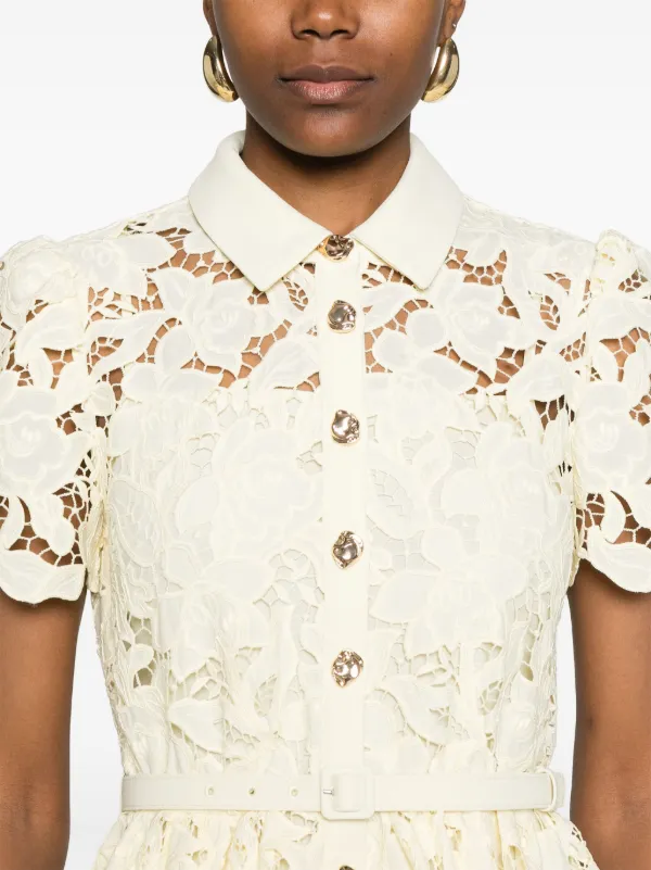 Self-Portrait | Yellow Lace Collared Midi Dress