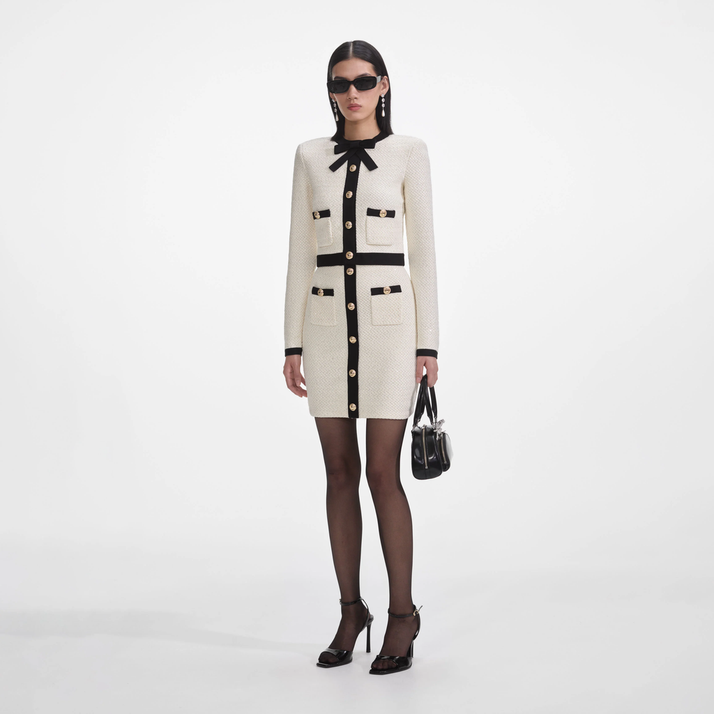 Self-Portrait | Cream Sequin Mini Skirt