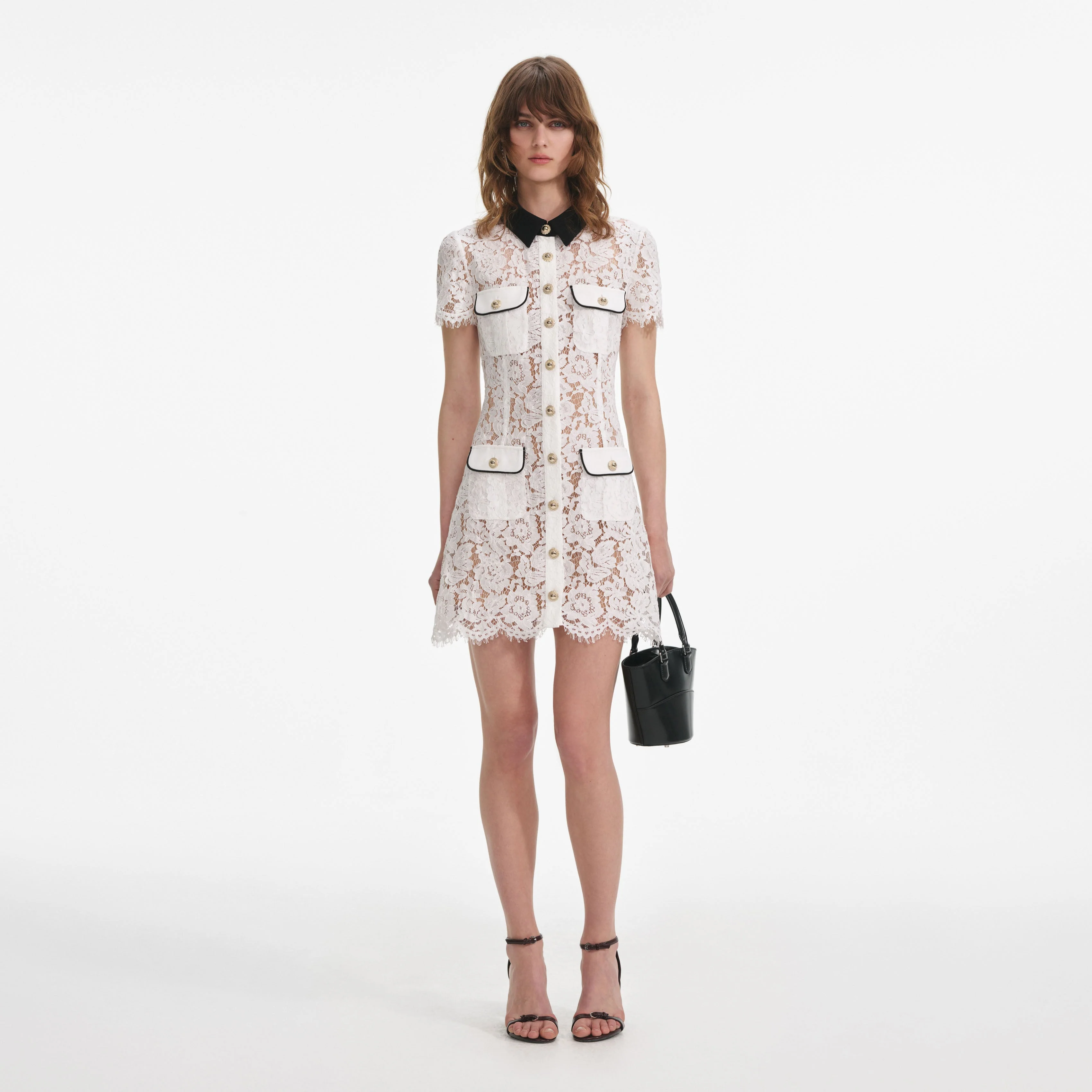Self-Portrait | White Lace Contrast Collar Mini Dress