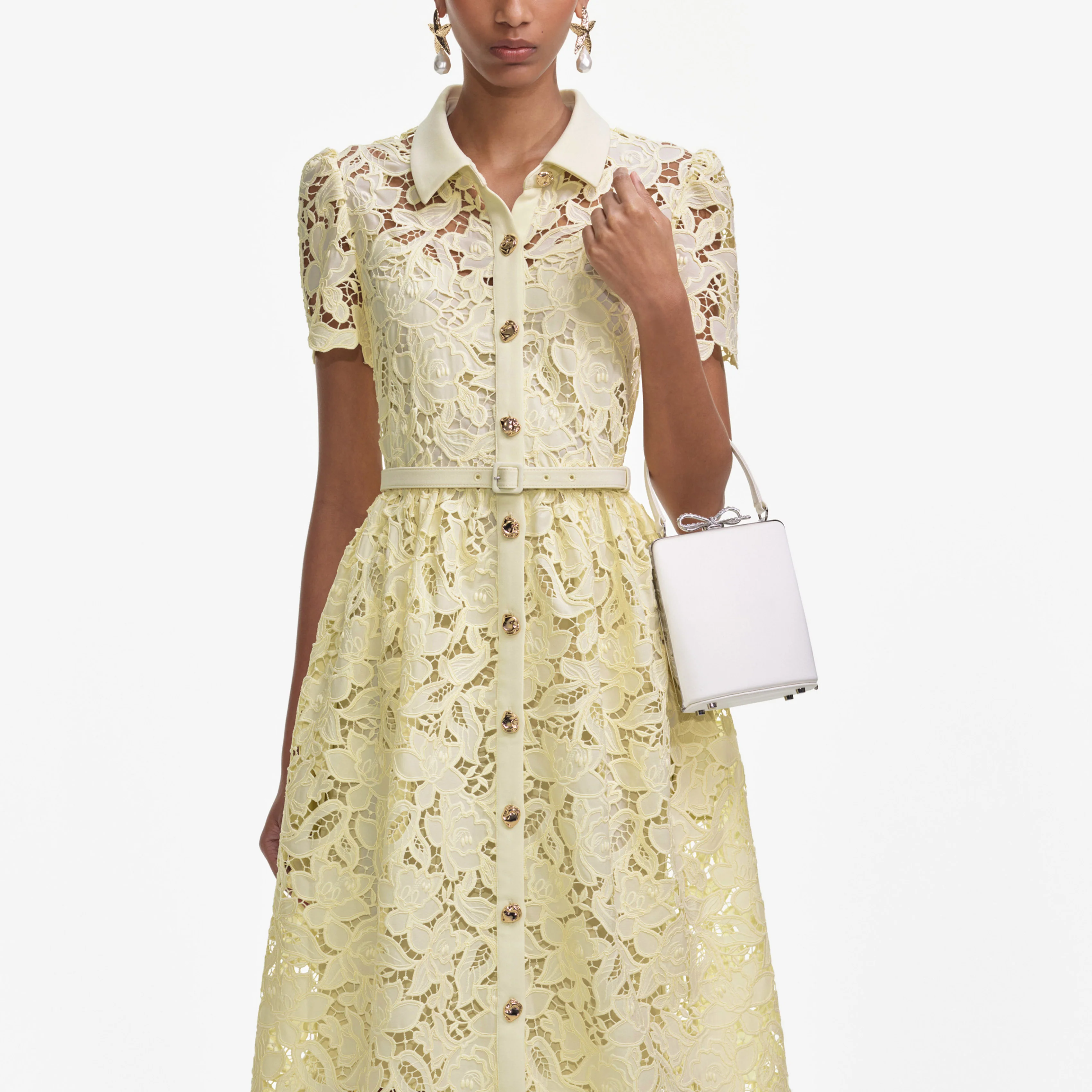 Self-Portrait | Yellow Lace Collared Midi Dress