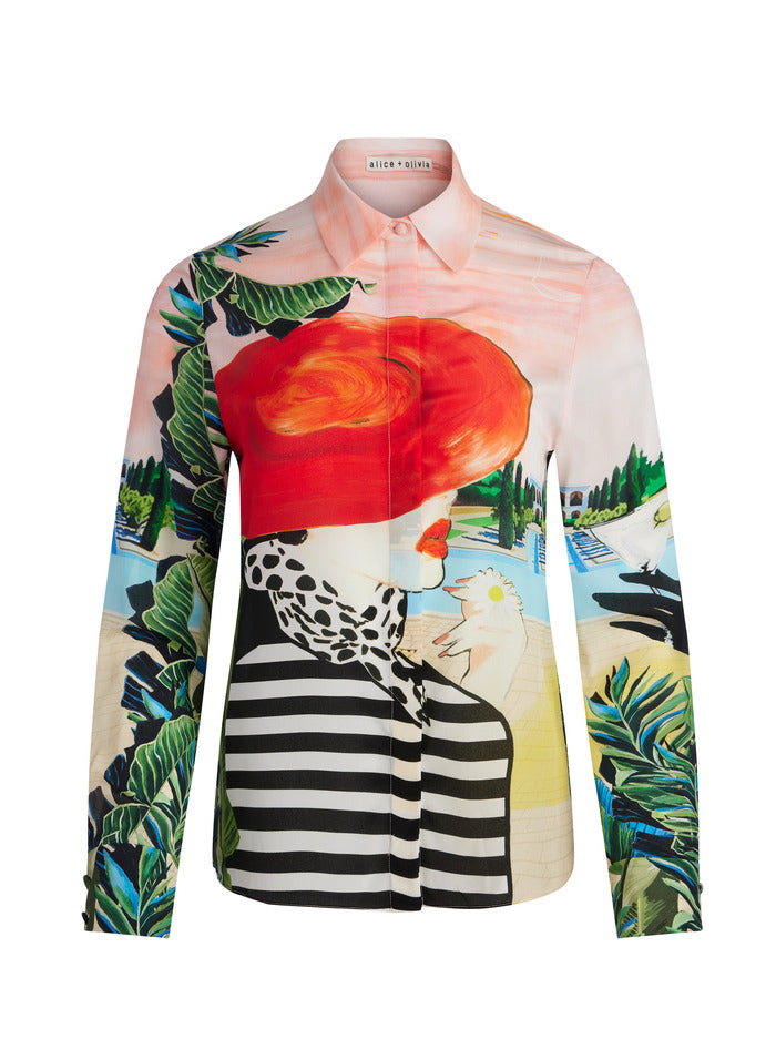 Alice & Olivia | Willa Placket Top in Palm Beach