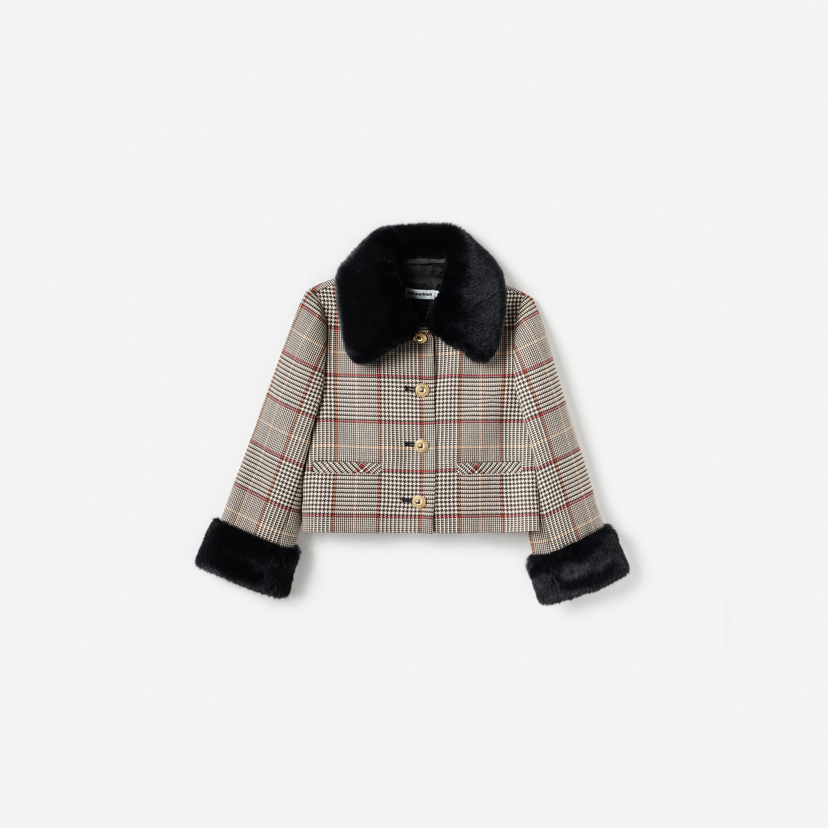 Self-Portrait | Brown Check Fur Cuff Jacket