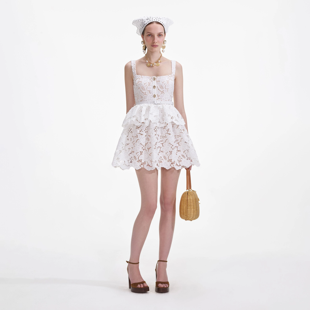 Self-Portrait | White Lace Mini Dress