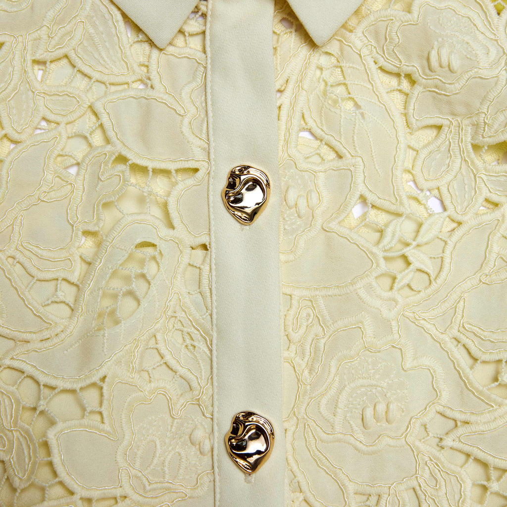 Self-Portrait | Yellow Lace Collared Midi Dress