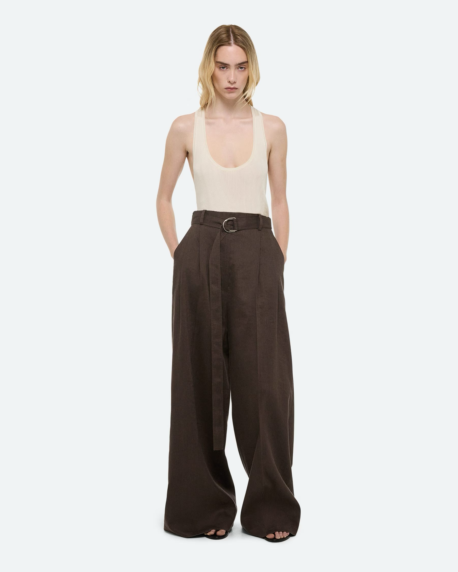Helmut Lang | Linen Pleated Wide Trousers