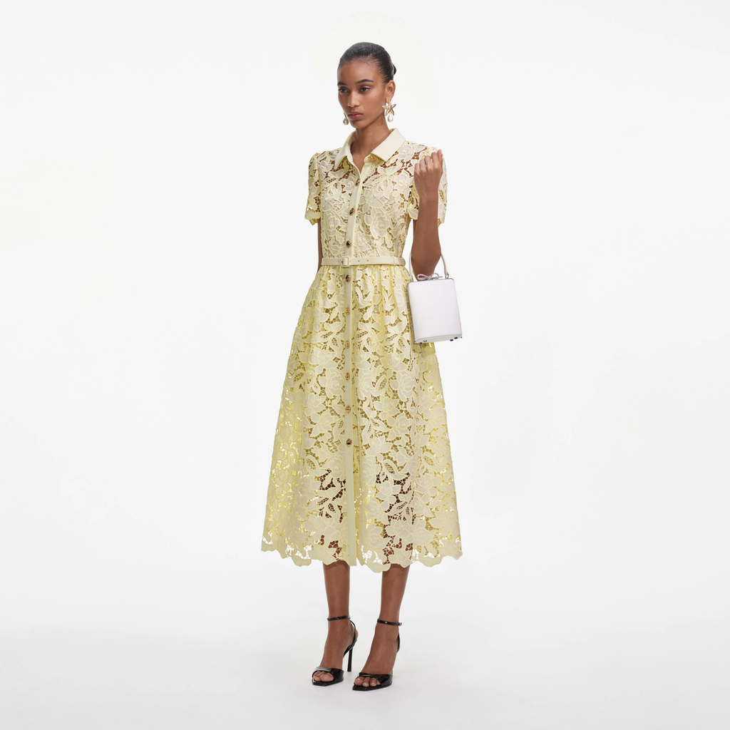 Self-Portrait | Yellow Lace Collared Midi Dress