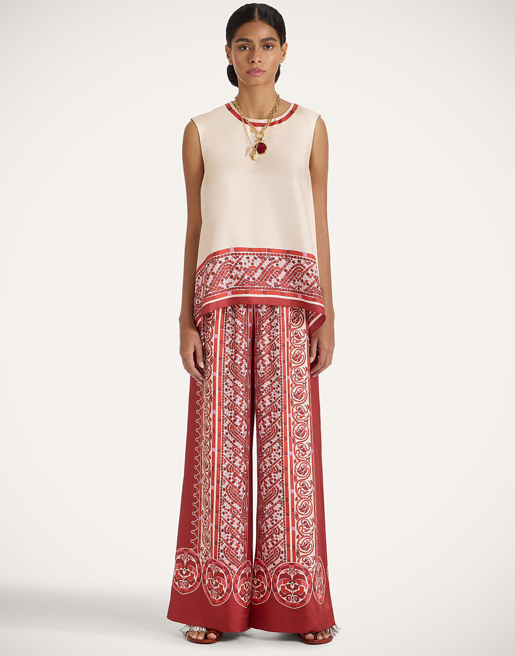 La Double J | Palazzo Pants in Cobra Red Silk Swill
