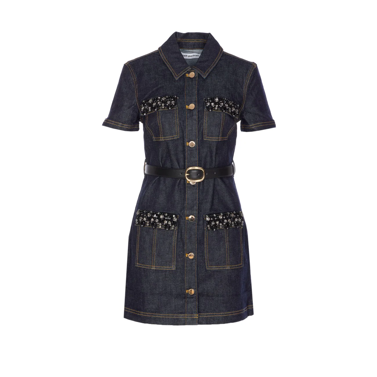 Self-Portrait | Indigo Denil Crystal Trim Mini Dress