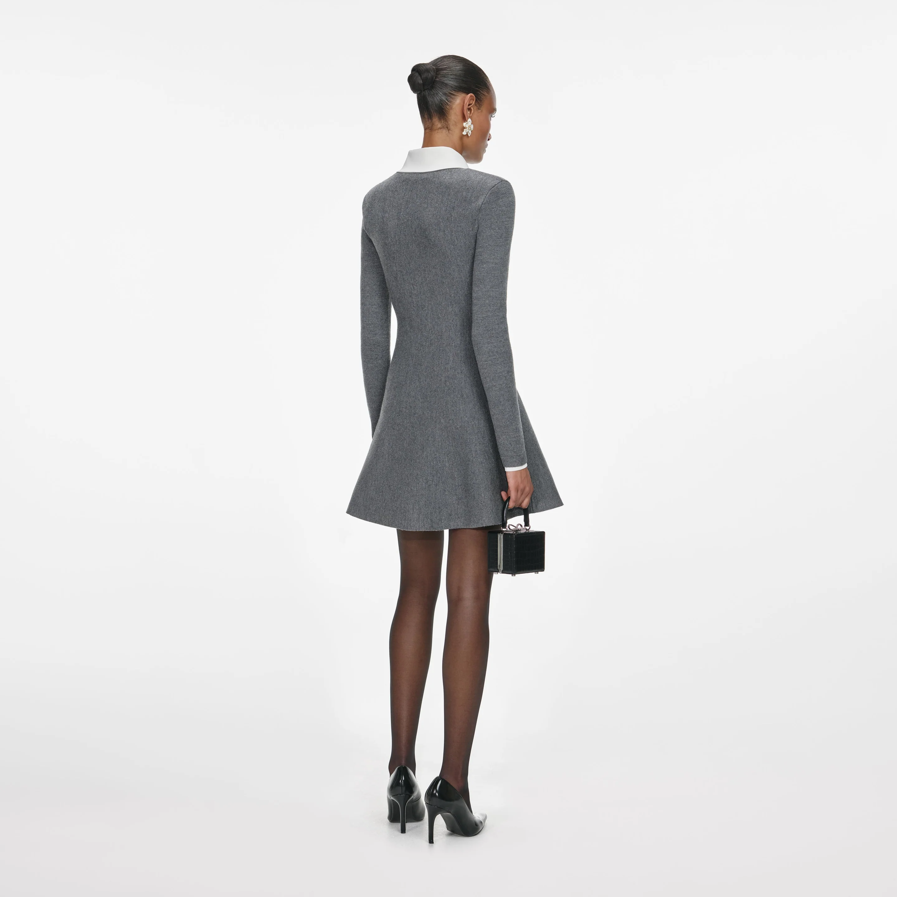 Self-Portrait | Grey Crochet Flower Knit Mini Dress